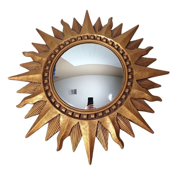 Mid Century Modern Other - Vtg French Gold Gilt Wood Sunburst Convex Mirror Mid Century Hollywood Regency